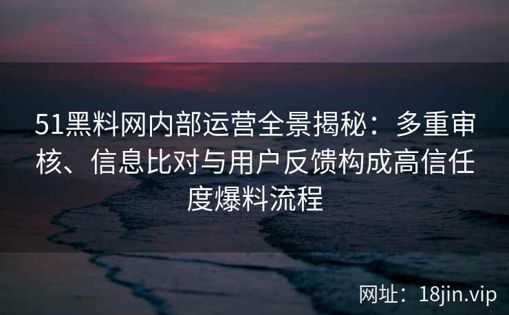 51黑料网内部运营全景揭秘：多重审核、信息比对与用户反馈构成高信任度爆料流程
